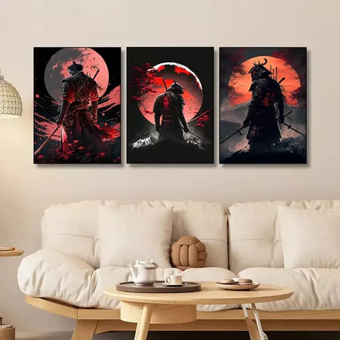 3pcs Cherry Blossom Sunset Japanese Samurai Wall Art Set Canvas Unframed - High Quality Print 100% Australian Made Wall Canvas