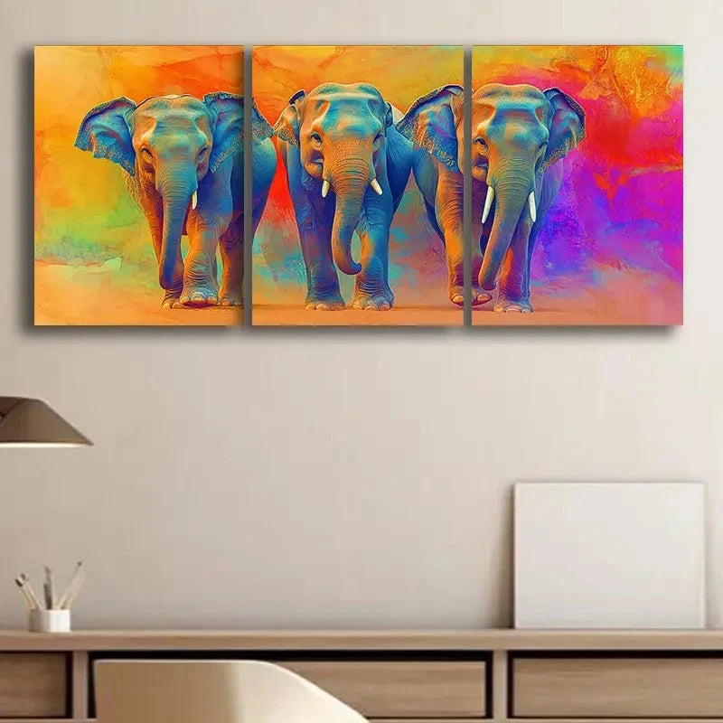 3pcs Three Elephants Family Wall Art Set Canvas Framed 60x90cm - High Quality Print 100% Australian Made Wall Canvas Ready to Hang