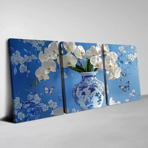 3pcs Calm Elegant Flowers & Butterflies Wall Art Set Canvas Unframed - High Quality Print 100% Australian Made Wall Canvas