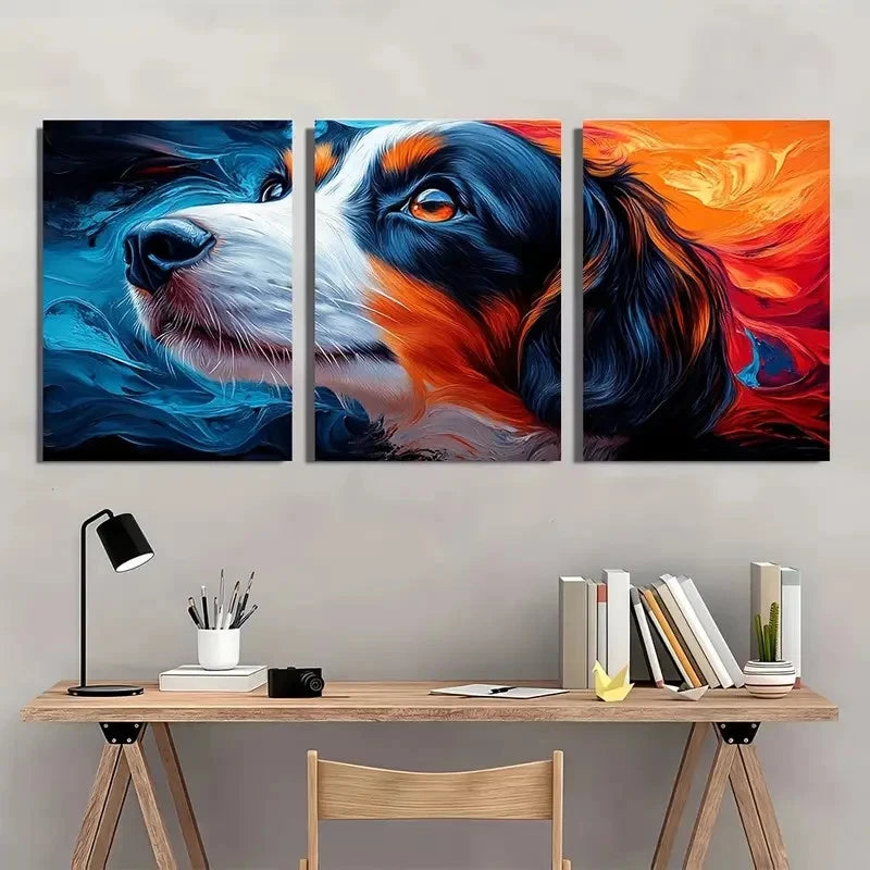 3pcs Blue Orange Black White Brown Dog Metal Print Ready to Hang Art