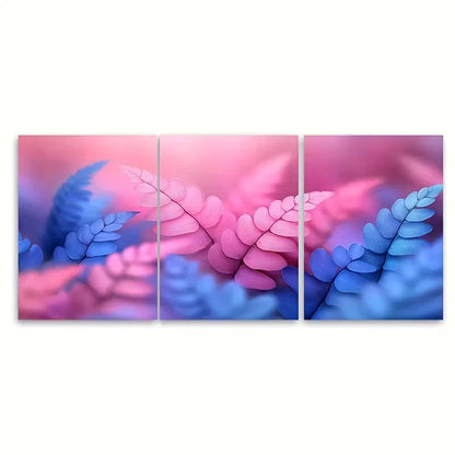3pcs Minimalist Tropical Pink and Blue Leaf Fern Metal Print Ready to Hang Art