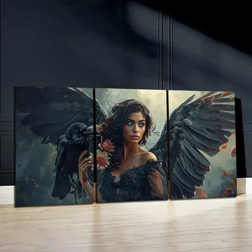 3pcs Crow On An Angles' Shoulder Art Canvas Unframed - High Quality Print 100% Australian Made Wall Canvas