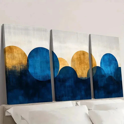 3pcs Blue & White Circle Abstract CA Wall Art Set Canvas Unframed - High Quality Print 100% Australian Made Wall Canvas