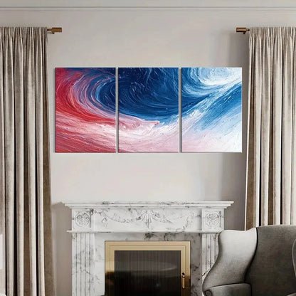 3pcs Abstract Swirl Art Blue Red Waves Modern Metal Print Ready to Hang Art