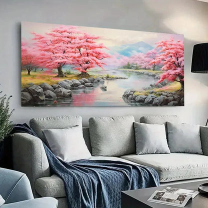River Elegant  Pink Treeswall canvas office home room framed 120x60cm - Bella Home Decor