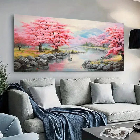 River Elegant  Pink Treeswall canvas office home room framed 120x60cm