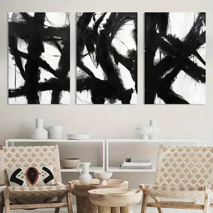 3pcs Painting Black and White Abstract Wall Art Metal Print Ready to Hang Art