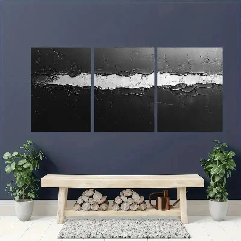 3pcs Minimalist Black and White Abstract Texture Metal Print Ready to Hang Art