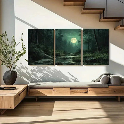 3pcs Moonlit Forest Stream Nature Landscape Metal Print Ready to Hang Art