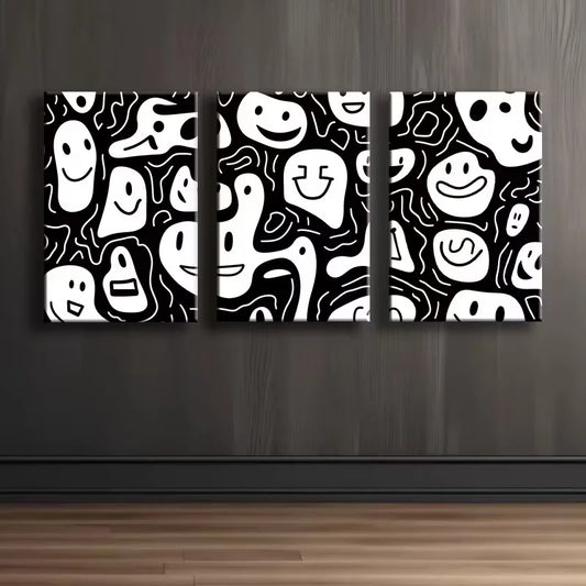 3pcs Joyful Face Illustration Wall Art Set Canvas Framed 60x90cm - High Quality Print 100% Australian Made Wall Canvas Ready to Hang