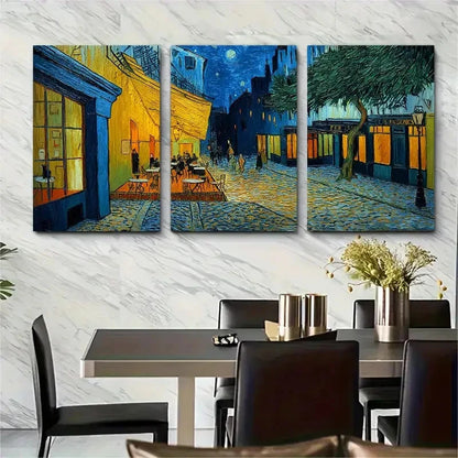3pcs A Vincent Van Gogh Street Inspired Perfect Wall Art Set Canvas Framed 40x60cm - High Quality Print 100% Australian Made Wall Canvas Ready to Hang