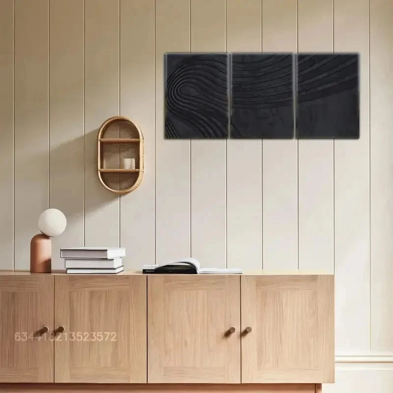3pcs Black Wood Texture Art Wall Decor Metal Print Ready to Hang Art