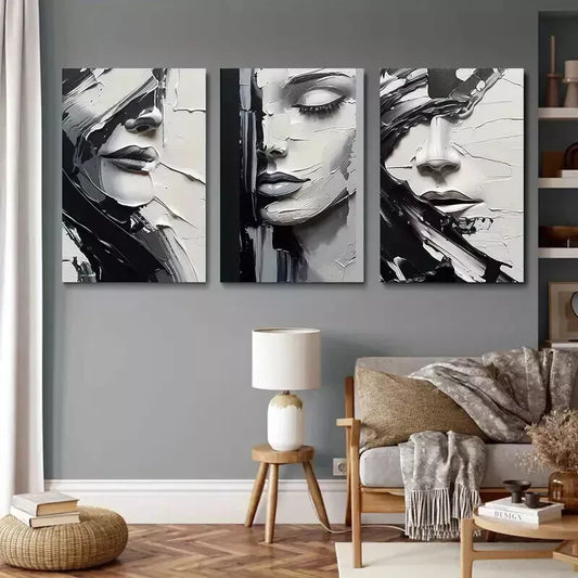 3pcs Abstract Minimalism Black and White Lines Wall Art Set Canvas Framed 50x70cm - High Quality Print 100% Australian Made Wall Canvas Ready to Hang