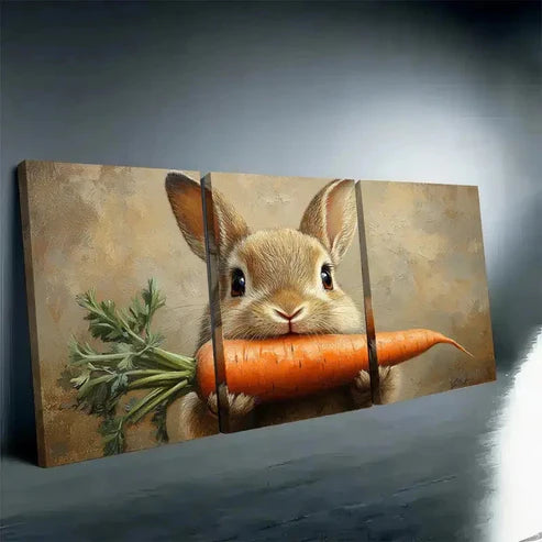 3pcs 2D Rustic Rabbit Wall Art Set Canvas Unframed - High Quality Print 100% Australian Made Wall Canvas