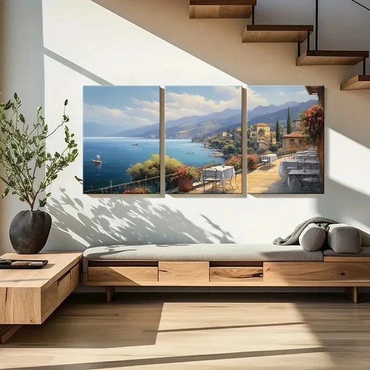 3pcs Mediterranean View Coastal Scenery Metal Print Ready to Hang Art