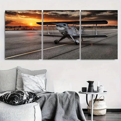 3pcs Vibrant Airplane Sunset Colors Metal Print Ready to Hang Art