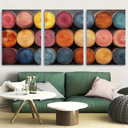 3pcs Pastel Grunge Forest Tree Rings Design Metal Print Ready to Hang Art