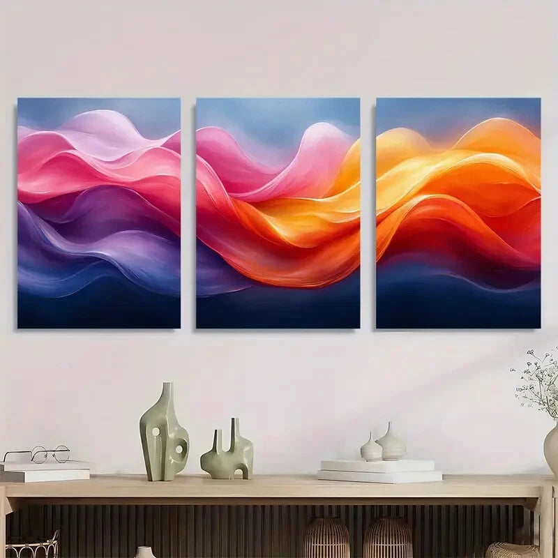 3pcs Modern Abstract Vibrant Double Helix Metal Print Ready to Hang Art