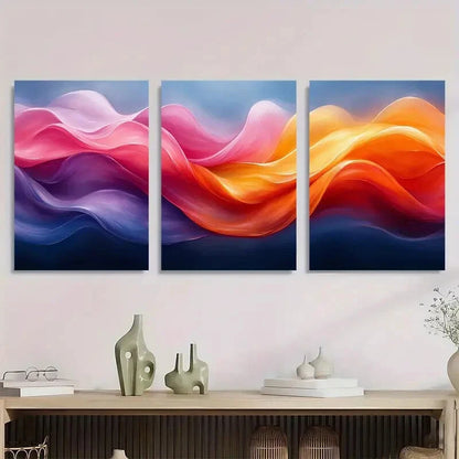 3pcs Modern Abstract Vibrant Double Helix Metal Print Ready to Hang Art