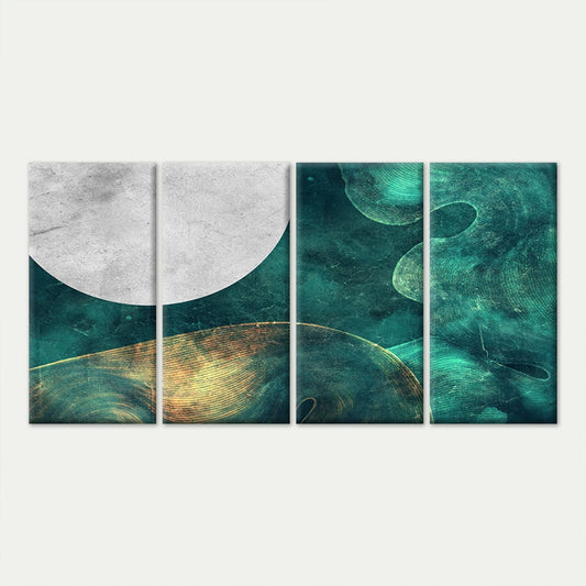 4pcs Teal and Gold Abstract Moon Landscape Wall Art Canvas Framed 45x80cm - High Quality Print 100% Australian Made Wall Canvas Ready to Hang
