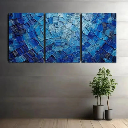 3pcs Hyper-Realistic Blue Mosaic Print Metal Print Ready to Hang Art