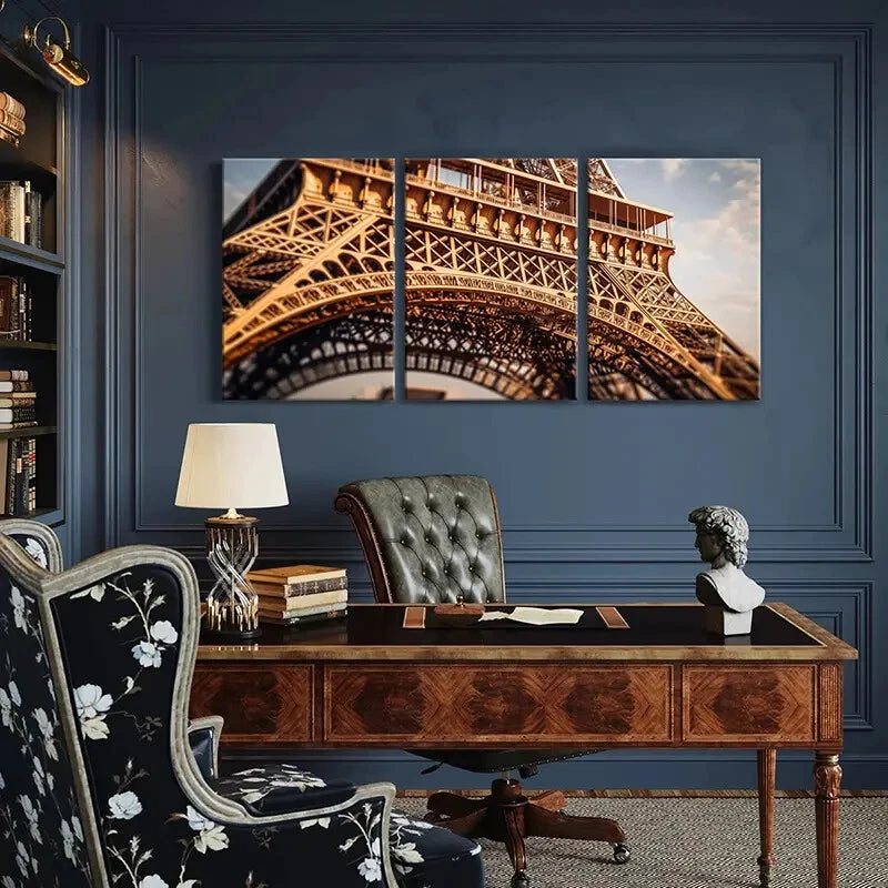 3pcs Eiffel Tower Architectural Marvel Parisian Metal Print Ready to Hang Art