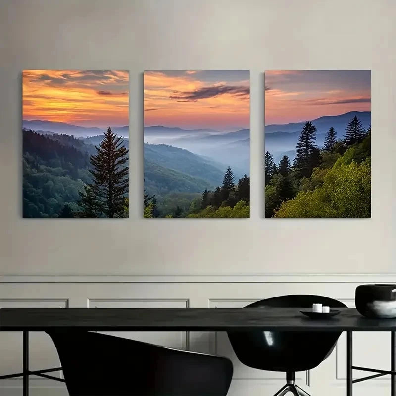 3pcs Vibrant Mountain View Nature Scenery Metal Print Ready to Hang Art