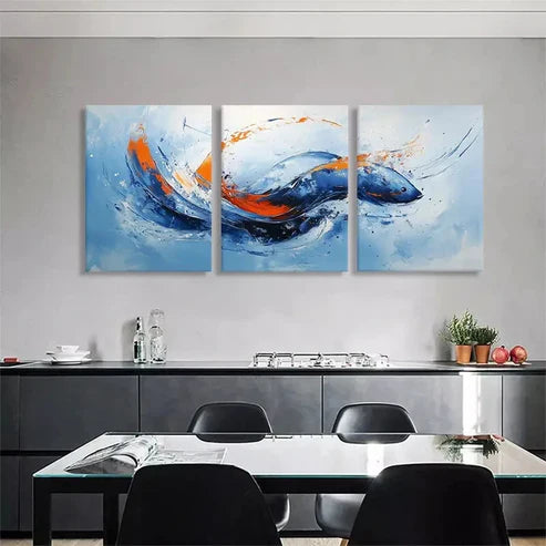 3pcs Abstract Fish Décor Blue Orange Perfect Wall Art Canvas Unframed – High Quality Print 100% Australian Made Wall Canvas