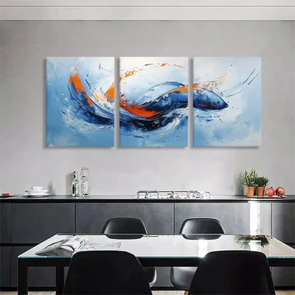 3pcs Abstract Fish Décor Blue Orange Perfect Wall Art Canvas Unframed – High Quality Print 100% Australian Made Wall Canvas