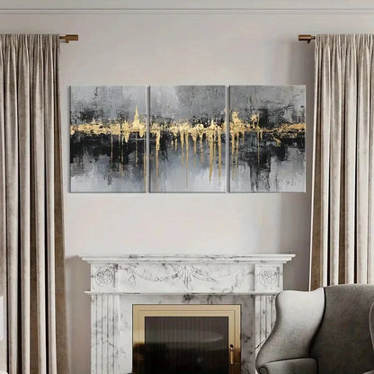3pcs Abstract Golden Drip Neutral Palette Art Metal Print Ready to Hang Art