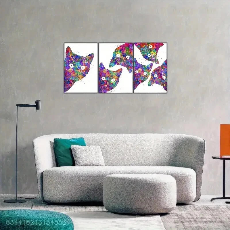 3pcs Colorful Cat Modern Abstract Feline Metal Print Ready to Hang Art
