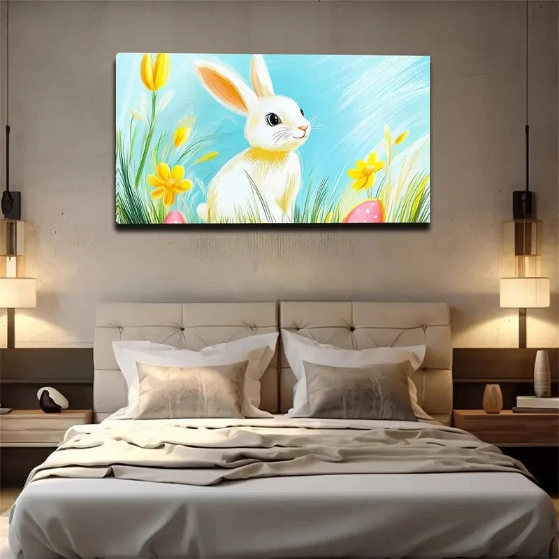Minimalist Modern Bunny Decor Wall Art Canvas Office Home Room Framed 120x60cm