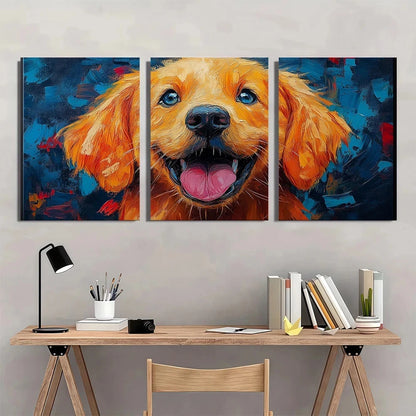 3pcs Painting Playful Dog Animal Themed Wall Art Set Canvas Framed 40x60cm - High Quality Print 100% Australian Made Wall Canvas Ready to Hang