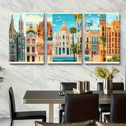 3pcs Valencia and Barcelona Spain Europe Metal Print Ready to Hang Art