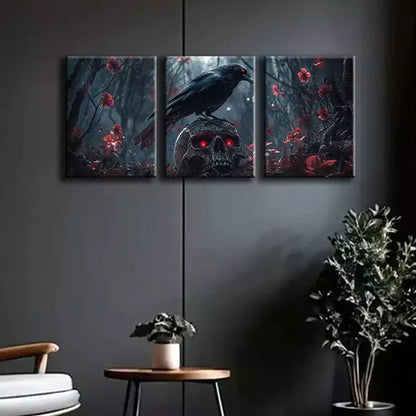3pcs Raven skull Canvas Framed  60x90cm - High Quality Print 100% Australian Made Wall Canvas Ready to Hang