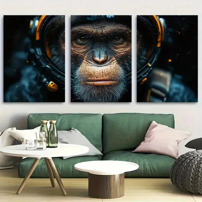 3pcs Space Ape to The Moon Metal Print Ready to Hang Art