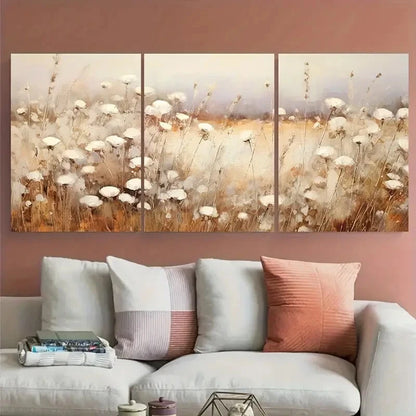 3pcs Field White Floral Rustic Illustration Metal Print Ready to Hang Art