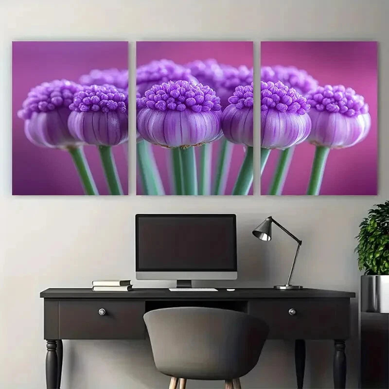 3pcs Allium Angulosum Purple Mouse Garlic Metal Print Ready to Hang Art