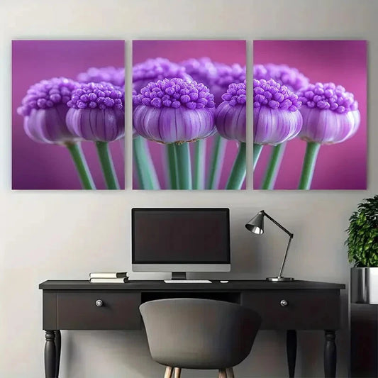 3pcs Allium Angulosum Purple Mouse Garlic Metal Print Ready to Hang Art