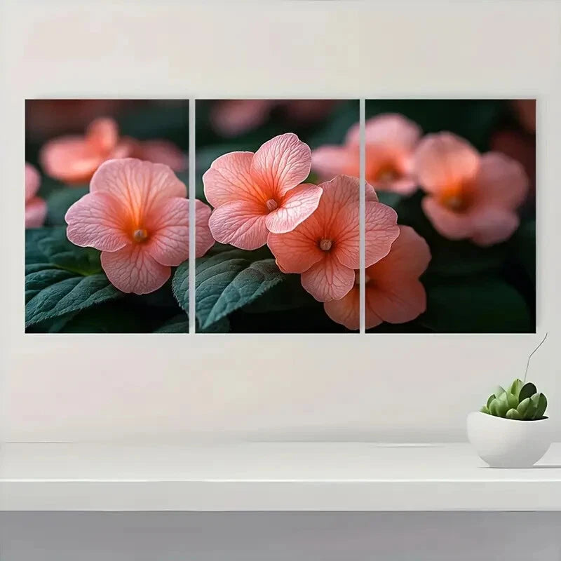 3pcs Impatiens Flower Vibrant Touch-Me-Not Design Metal Print Ready to Hang Art