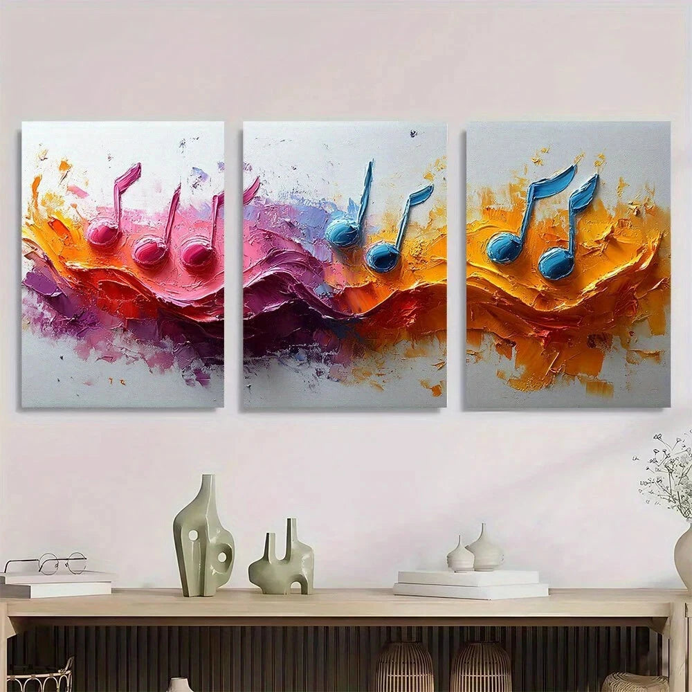 3pcs Painting Abstract Colorful Music Metal Print Ready to Hang Art