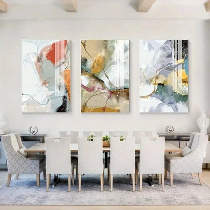 3pcs  Blue, Green, and Grey with Wooden BG Wall Art Set Canvas Framed 50x70cm - High Quality Print 100% Australian Made Wall Canvas Ready to Hang