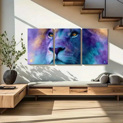 3pcs Artistic Lion Portrait Vibrant Colors Metal Print Ready to Hang Art