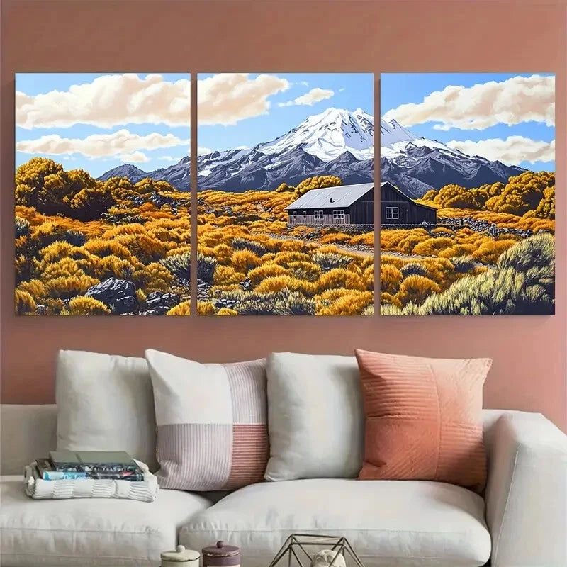 3pcs Mount Ruapehu Decor Ketetahi Hut Metal Print Ready to Hang Art