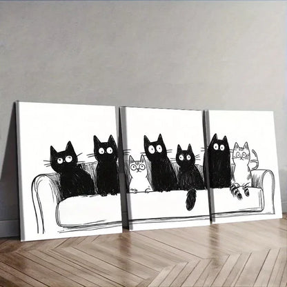 3pcss Cats Sitting on Couch Design Wall Art Set Canvas Framed 60x90cm - High Quality Print 100% Australian Made Wall Canvas Ready to Hang
