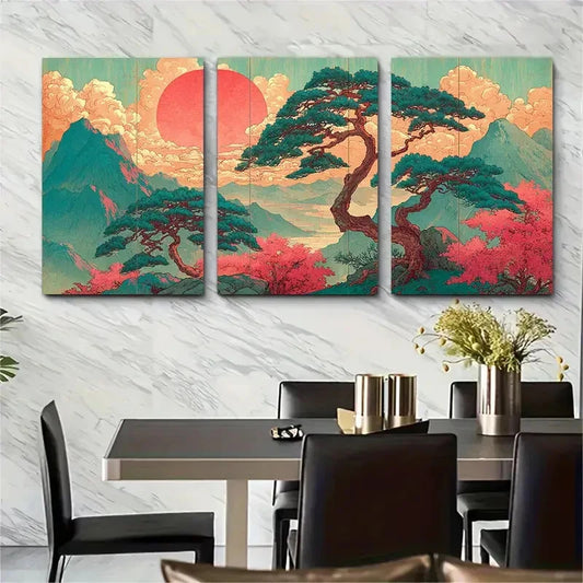 3pcs Vintage Japanese Minimalist Modern Perfect Wall Art Set Canvas Framed 40x60cm - High Quality Print 100% Australian Made Wall Canvas Ready to Hang