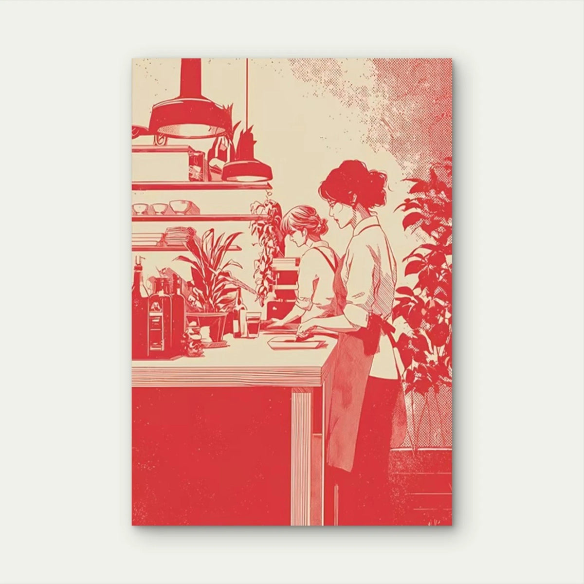 Red & Beige Vintage Dining Metal Print Ready to Hang