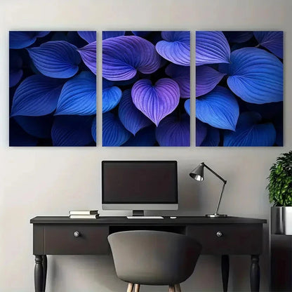 3pcs Deep Blue Purple Hosta Leaves Botanical Metal Print Ready to Hang Art