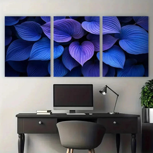 3pcs Deep Blue Purple Hosta Leaves Botanical Metal Print Ready to Hang Art