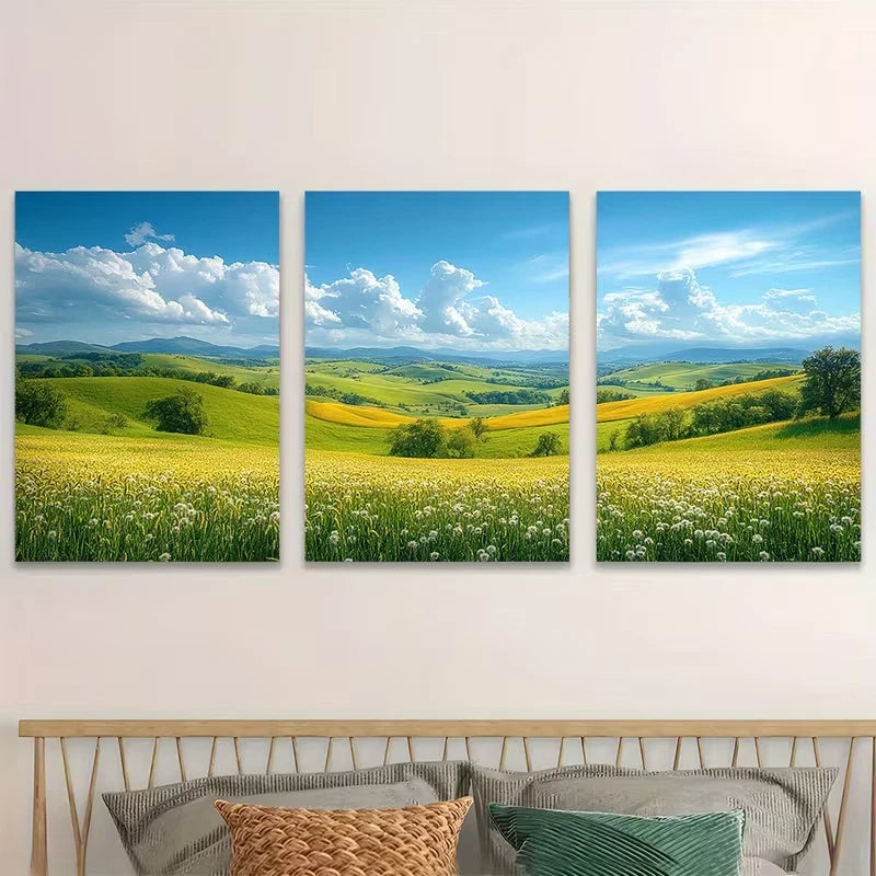 3pcs Blue Sky and Nature Landscape Wheat Field Wall Art Set Canvas Framed 60x90cm - High Quality Print 100% Australian Made Wall Canvas Ready to Hang